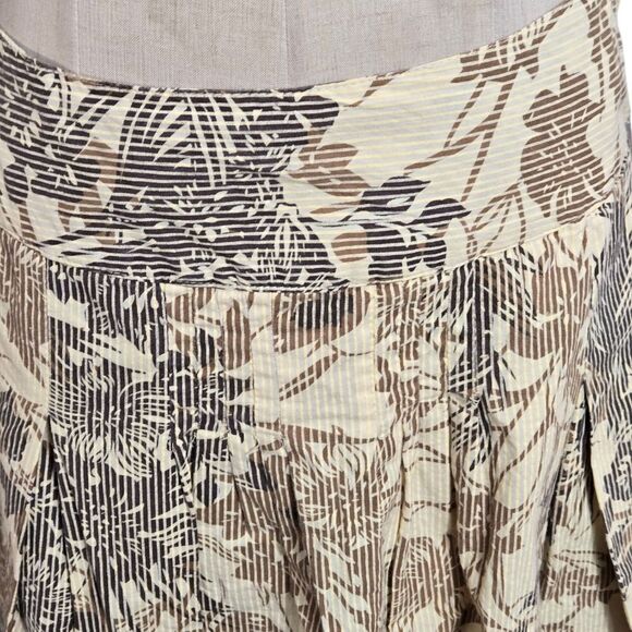 Willi Smith Cream and Brown Pleated Patterned Circle Skirt - Picture 2 of 5